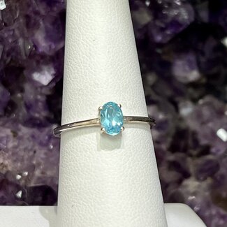 Blue Topaz Rings - Size 7 Oval Faceted Prong Claw Set - Sterling Silver