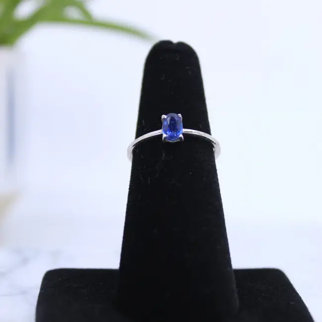 Blue Kyanite Rings -Size 6 Oval Faceted Prong Claw Set - Sterling Silver