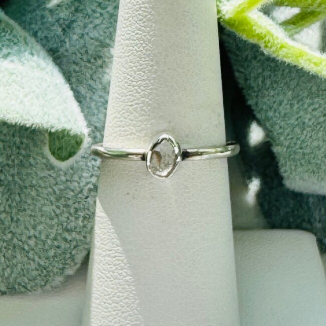 Herkimer Diamond Rings - Size 6 Rough Bezel Set - Raw Natural Sterling Silver