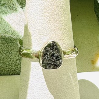Black Tourmaline Ring -Size 6 Rough Bezel Set - Sterling Silver Natural Raw