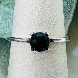 Shungite Rings - Size 5 Round Circle Prong Claw Set - Sterling Silver EMF 5G