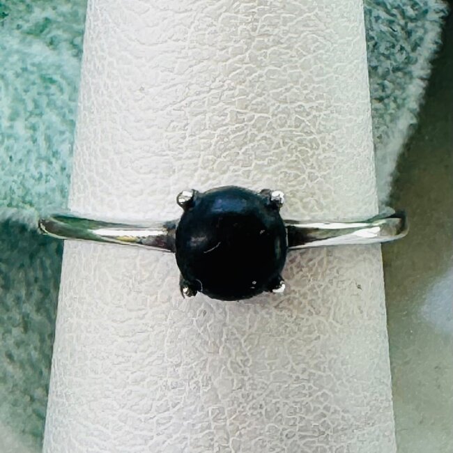 Shungite Rings - Size 5 Round Circle Prong Claw Set - Sterling Silver EMF 5G