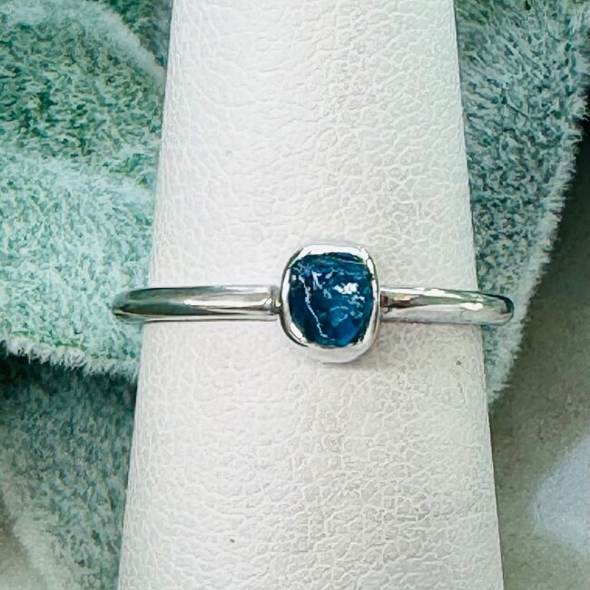Blue Apatite Rings - Size 5 Rough Bezel Set - Sterling Silver Raw Natural