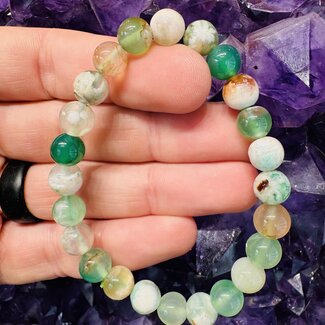 Green Flower (Cherry Blossom) Agate Bracelets - 8mm