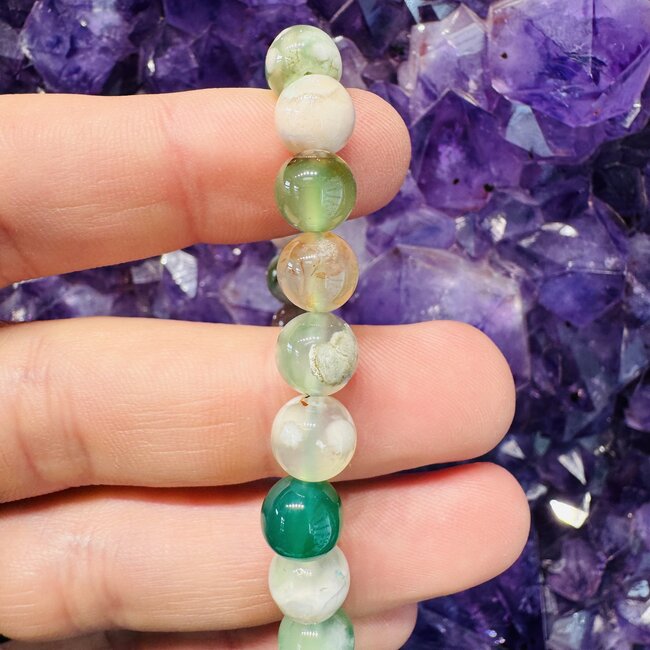 Green Flower Agate (Cherry Blossom) Bracelets - 8mm