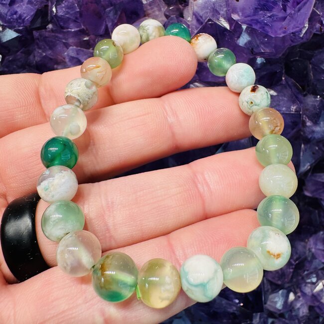 Green Flower (Cherry Blossom) Agate Bracelets - 8mm