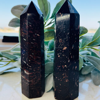 Black Plum Blossom Flower Jade Jasper Tower Generator Point - XL Extra Large 7"