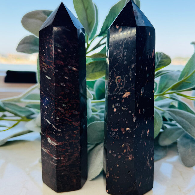 Black Plum Blossom Flower Jade Jasper Tower Generator Point - XL Extra Large 7"