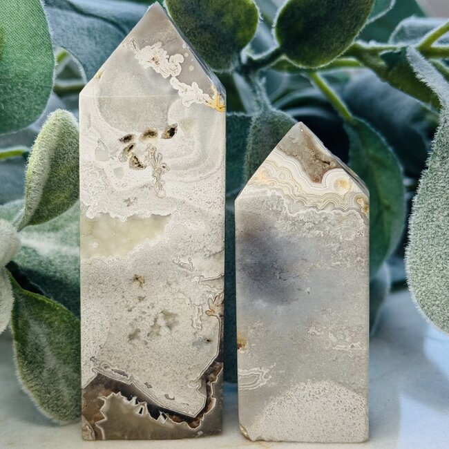 White Crazy Lace Agate Obelisk - Tower Point Generator - Medium (2-4")