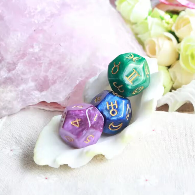 Astro Dice Astrodice - Set of 3 Pearled - Polyhedral Divination Astrology Zodiac