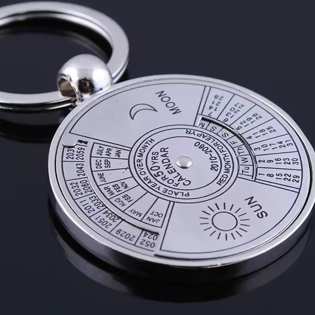 50 Year Calendar Keychain Key Chain - Stainless Steel - Astrology Zodiac Sun Moon