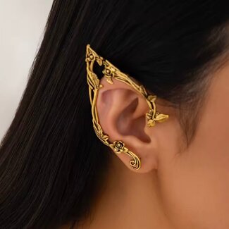 Fairy Ears Cuff Elf Charm Fae Flowers - Gold (Plated) Set