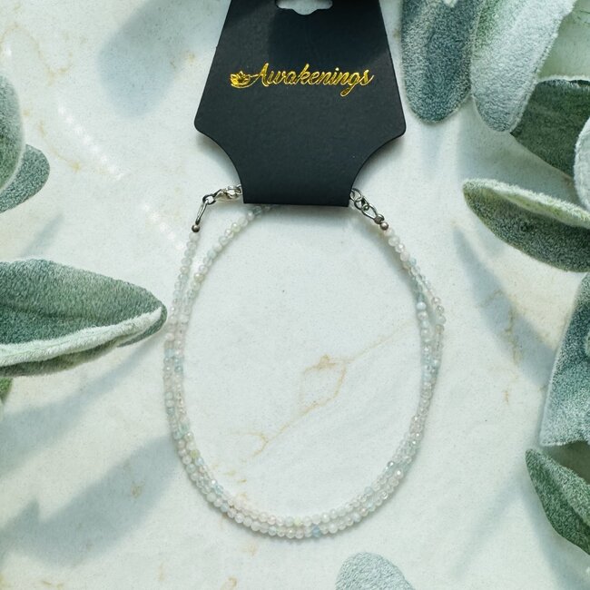 Mixed Morganite Beaded Necklace - 16-18" Adjustable Faceted Seed Sterling Silver Pink Blue Clear