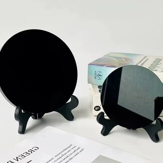 Black Obsidian Scrying Mirror - 4.75" Plate with Stand 12cm - Scry Divination Clairvoyance Black Obsidian Scrying Mirror - 4.75" Plate with Stand 12cm - Scry Divination Clairvoyance