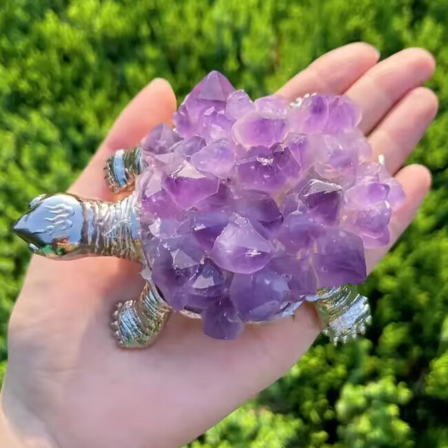 Amethyst Turtles - Druzy 4.5" Silver - Rough Raw Natural Carving