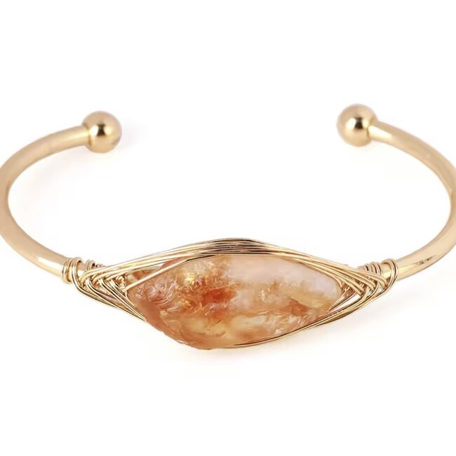 Citrine Cuff Bracelets - Gold Plated Wire Wrapped - Rough Raw Natural