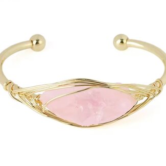 Rose Quartz Cuff Bracelets - Gold Plated Wire Wrapped - Rough Raw Natural