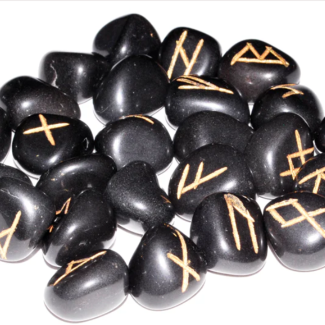 Black Agate Runes Set (Mini) - Velvet Bag Divination Tool Elder Futhark Casting Nordic
