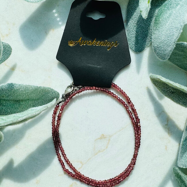 Garnet Beaded Necklace -16" Faceted Sterling Silver - Toggle Clasp