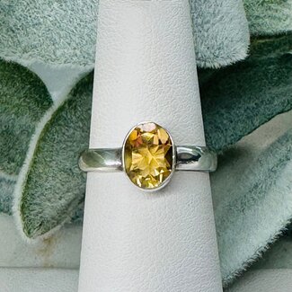 Citrine Rings - Size 6 Faceted Oval Bezel Set - Sterling Silver