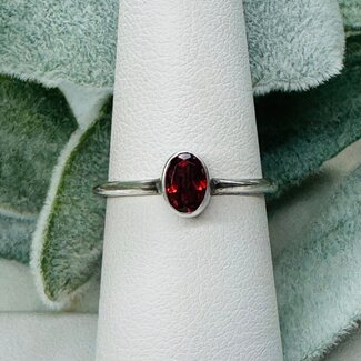 Red Garnet Rings - Size 6 Faceted Oval Bezel Set - Sterling Silver