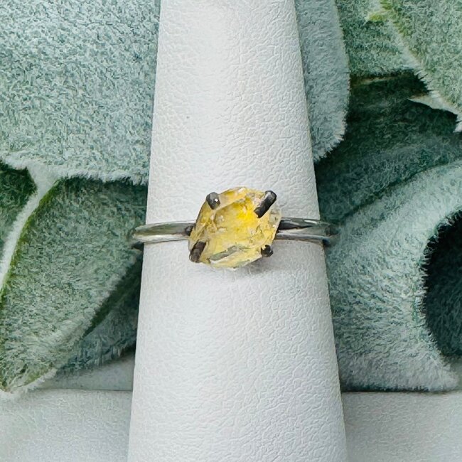 Yellow Herkimer Diamond Rings - Size 6 Claw Prong Set Raw Rough Natural - Sterling Silver