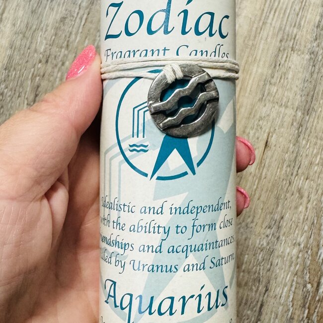 Aquarius Candle - Zodiac Astrology - Charm Pewter Pendant Necklace