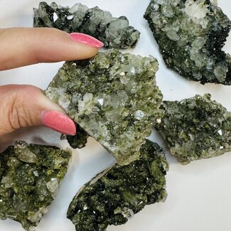Green Epidote (Pistacite) 'Fairy' & Clear Quartz - Medium Rough Raw Natural (AA Grade)