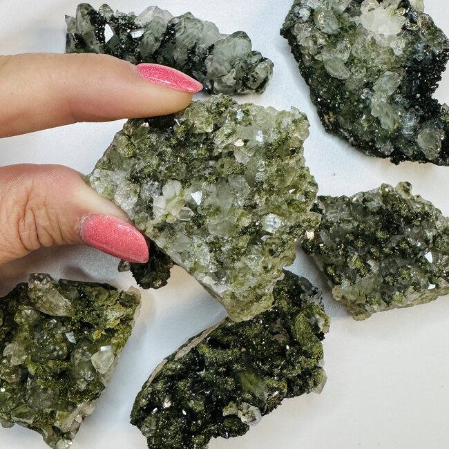 Green Epidote (Pistacite) 'Fairy' & Clear Quartz - Medium Rough Raw Natural (AA Grade)