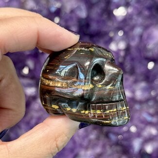 Gold Tiger Iron Skull - Medium 2" Carving (Gold Tiger Eye & Hematite) Gold Tiger Iron Skull - Medium 2" Carving (Gold Tiger Eye & Hematite)