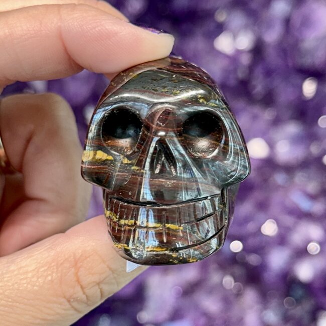 Gold Tiger Iron Skull - Medium 2" Carving (Gold Tiger Eye & Hematite)