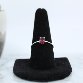 Garnet Ring-Size 6 Faceted Oval-Sterling Silver