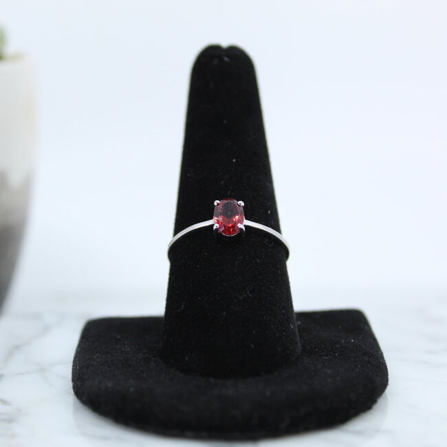 Garnet Ring-Size 6 Faceted Oval-Sterling Silver