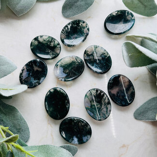 Moss Agate Worry (Thumb Fidget Relaxation Pocket) Stones  - Medium Oval