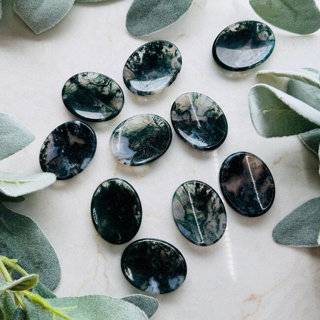 Moss Agate Worry (Thumb Fidget Relaxation Pocket) Stones  - Medium Oval