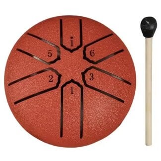 6 Tone Steel Tongue 3" (Red) Drum - Mini Hand Pan Stricker Handpan Hapi Happy Tank Rain Panda Percussion Musical Instrument