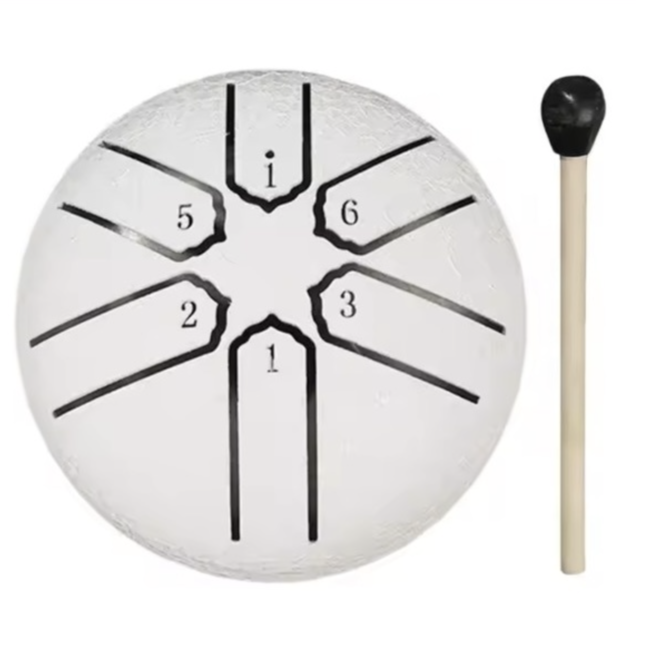 6 Tone Steel Tongue 3" (White) Drum - Mini Hand Pan Stricker Handpan Hapi Happy Tank Rain Panda Percussion Musical Instrument