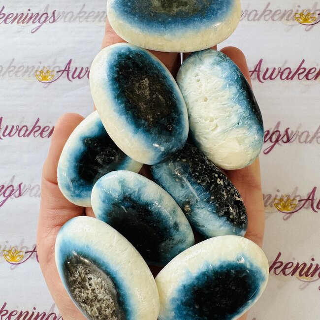 Blue Ice (Glacierite Nakaurite) - Palm Pillow Pocket Stones