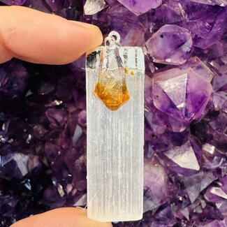 Selenite (Satin Spar Gypsum) Blade with Citrine Point Pendants - 1.5"
