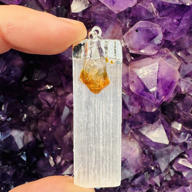 Selenite Blade with Citrine Point Pendants - 1.5"