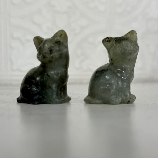 Labradorite Cats Kitten Kitty - Medium 1.5" Animal Carving Figurine