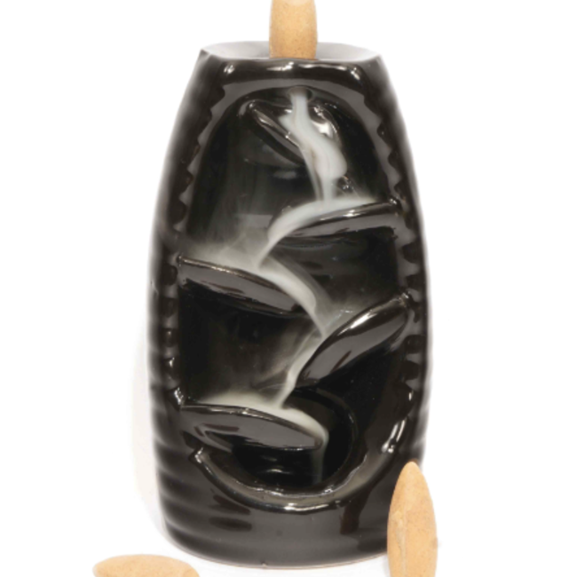 Backflow Reverse Flow Incense Cone Burner - Waterfall Small - Black Ceramic