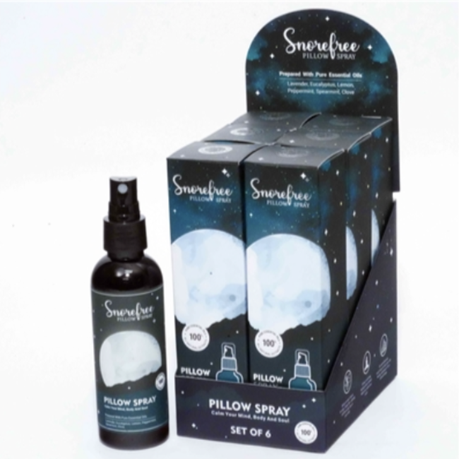 Snorefree Pillow Spray 100mL Bottle - Essential Oils- Lavender, Eucalyptus, Lemon, Peppermint, Spearmint & Clove