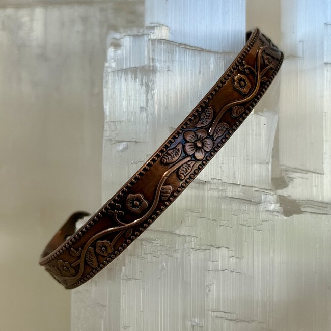 Copper Cuff Bracelet with Magnets - Flowers  Adjustable Vintage