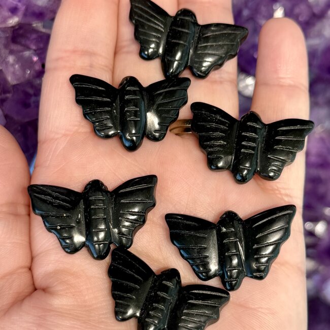 Black Obsidian Moth - Animal Carving Figurine 1.25"
