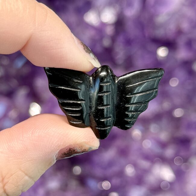 Black Obsidian Moth - Animal Carving Figurine 1.25"