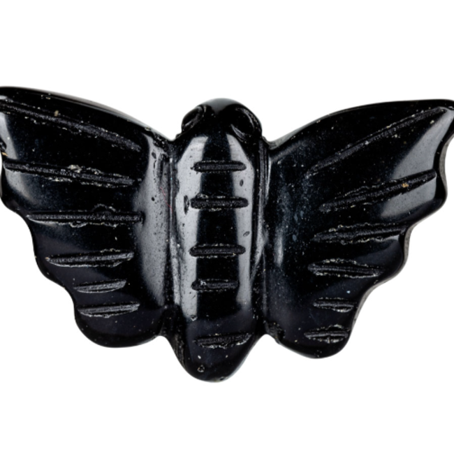Black Obsidian Moth - Animal Carving Figurine 1.25"
