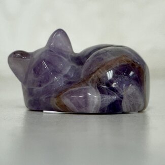 Chevron Amethyst Sleeping Kitten Kitty Cats - Small 1" Animal Carving Figurine