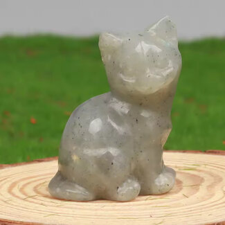 Labradorite Cats Kitten Kitty - Medium 1.5" Animal Carving Figurine
