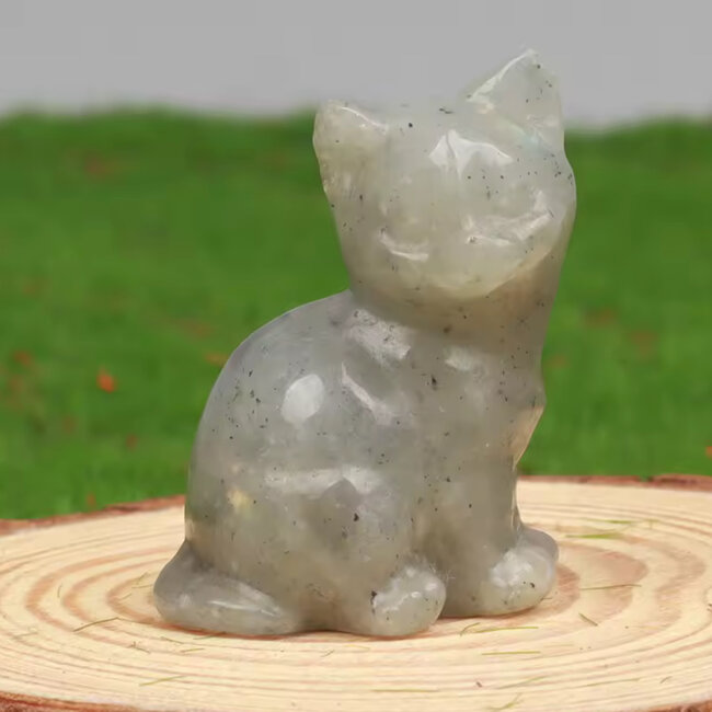 Labradorite Cats Kitten Kitty - Medium 1.5" Animal Carving Figurine